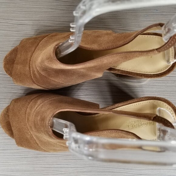 Michael Kors Peep Toe Slingback Heels, Brown Suede, Womens Size 9.5 M - Picture 10 of 11